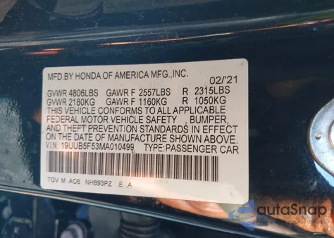 2021 Acura Tlx A-Spec Package from USA, damaged, VIN 19UUB5F53MA010499